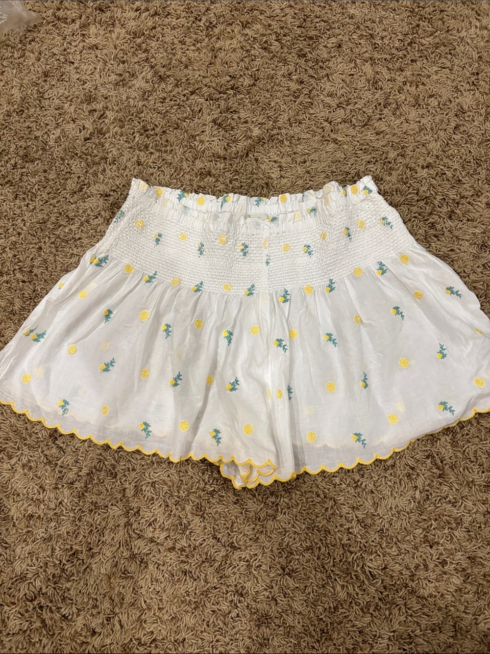 Joie Lemon Print Smocked Waist Lightweight 100% Cotton Shorts